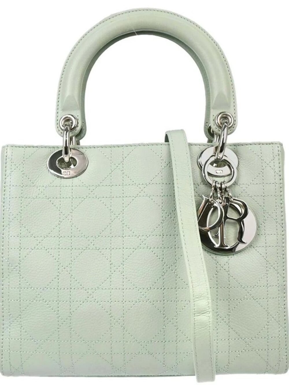 Christian Dior Green Leather Lady Dior Cannage 2way Handbag 02-MA-0095 198284